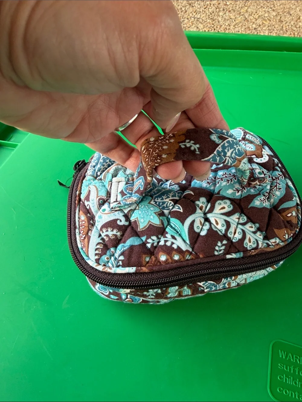 Vera Bradley Quilted Paisley Travel Jewelry Case in Brown & Aqua